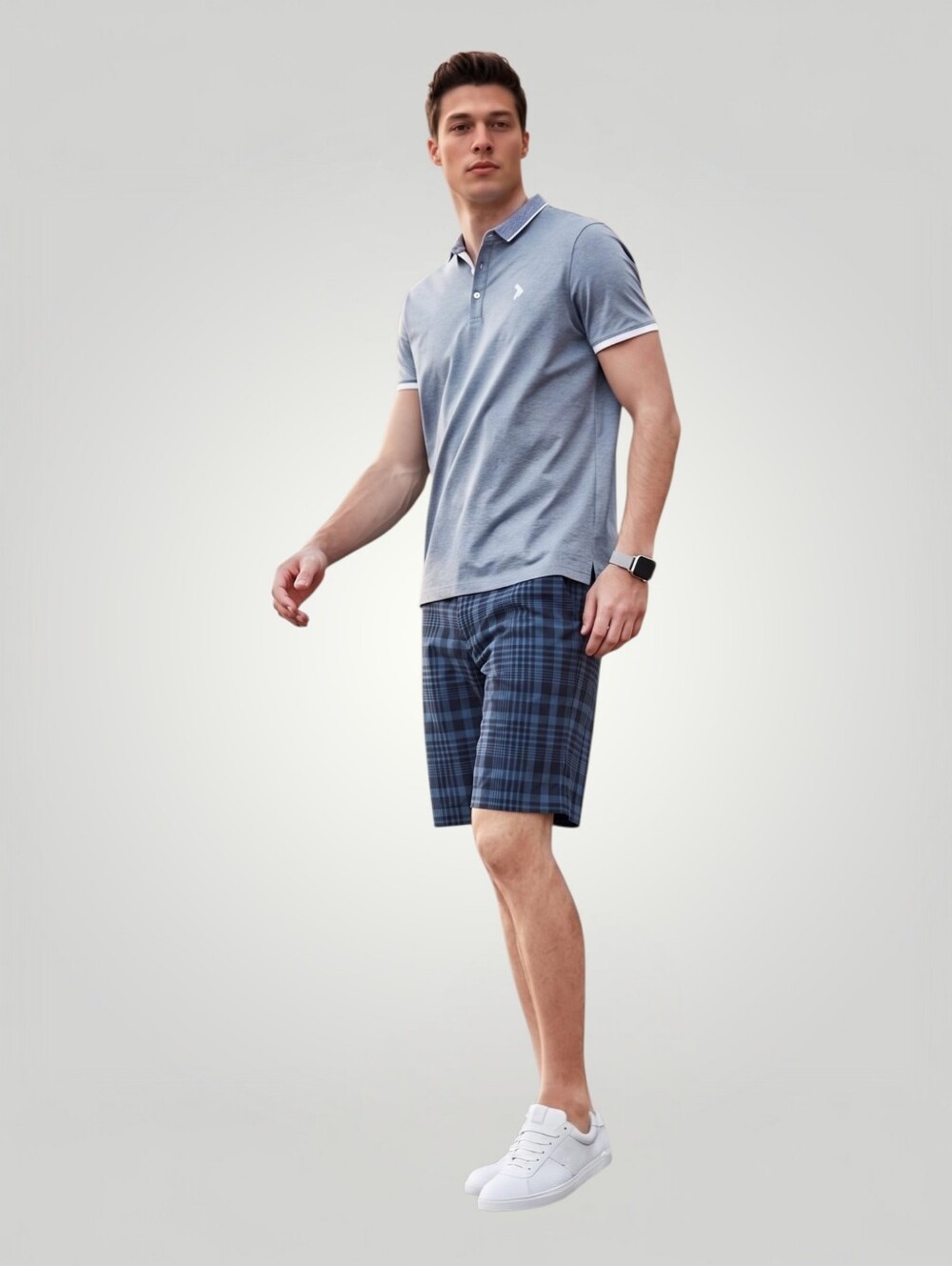 Tommy Hilfiger Mens Plaid Chino Shorts Size 36 Navy Blue Flat Front